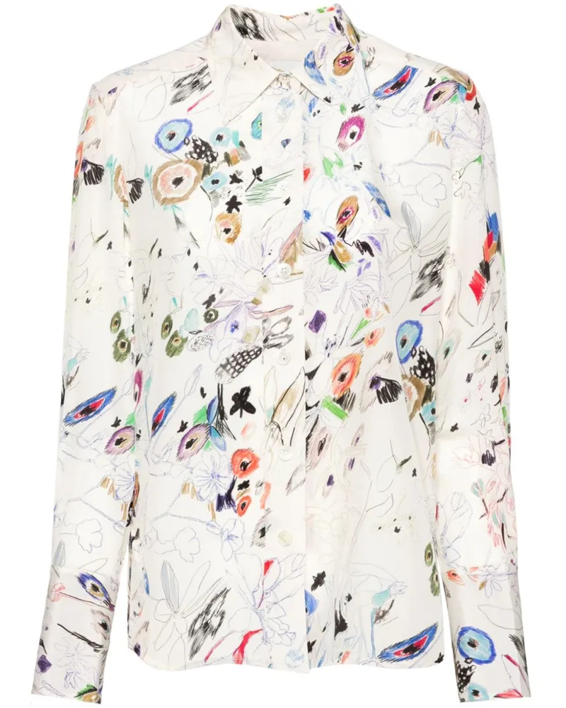 Paul Smith sketch-print silk shirt Weiß