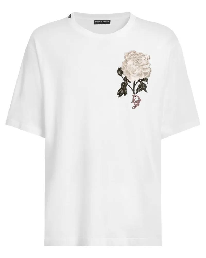 Dolce & Gabbana T-Shirt mit Rosenstickerei - Weiß Weiß