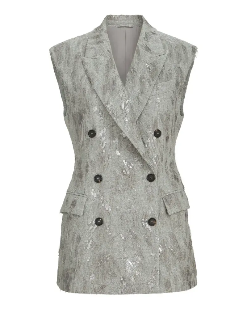 Brunello Cucinelli virgin wool and cashmere twill flannel vest with Dazzling lynx embroidery - Grau Grau