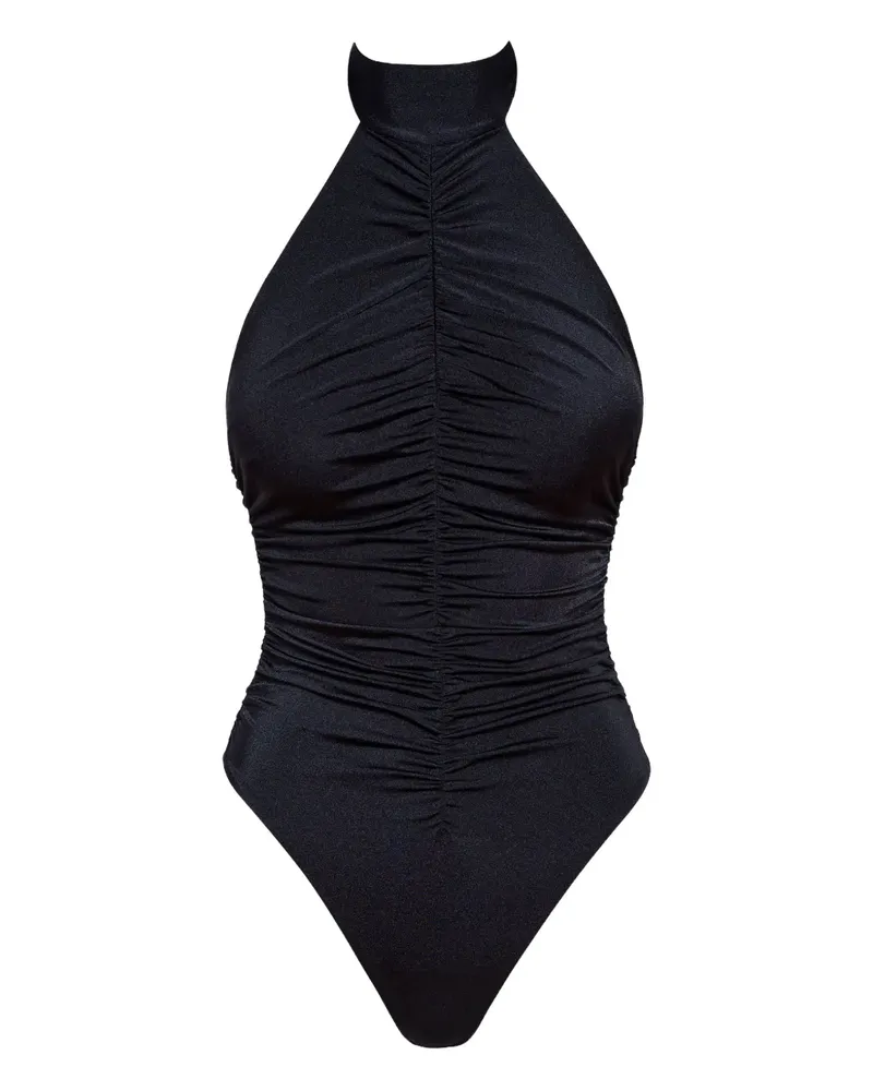 Noire Swimwear Geraffter Neckholder-Badeanzug - Schwarz Schwarz