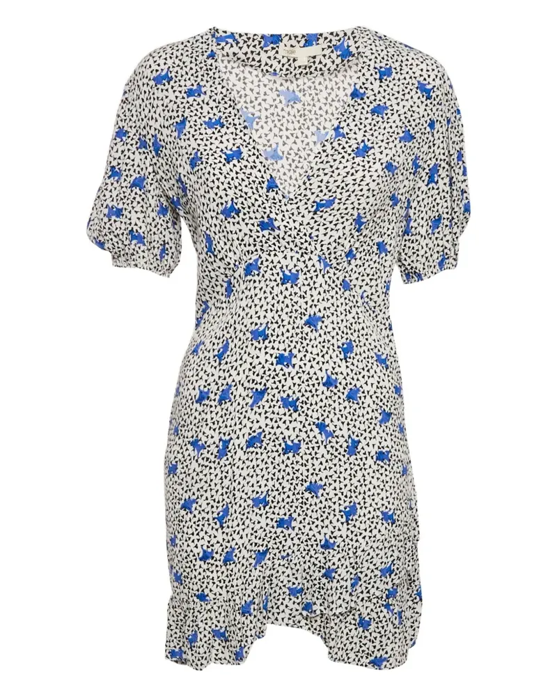 Maje Gerüschtes Minikleid mit durchgehendem Print - Weiß Weiß