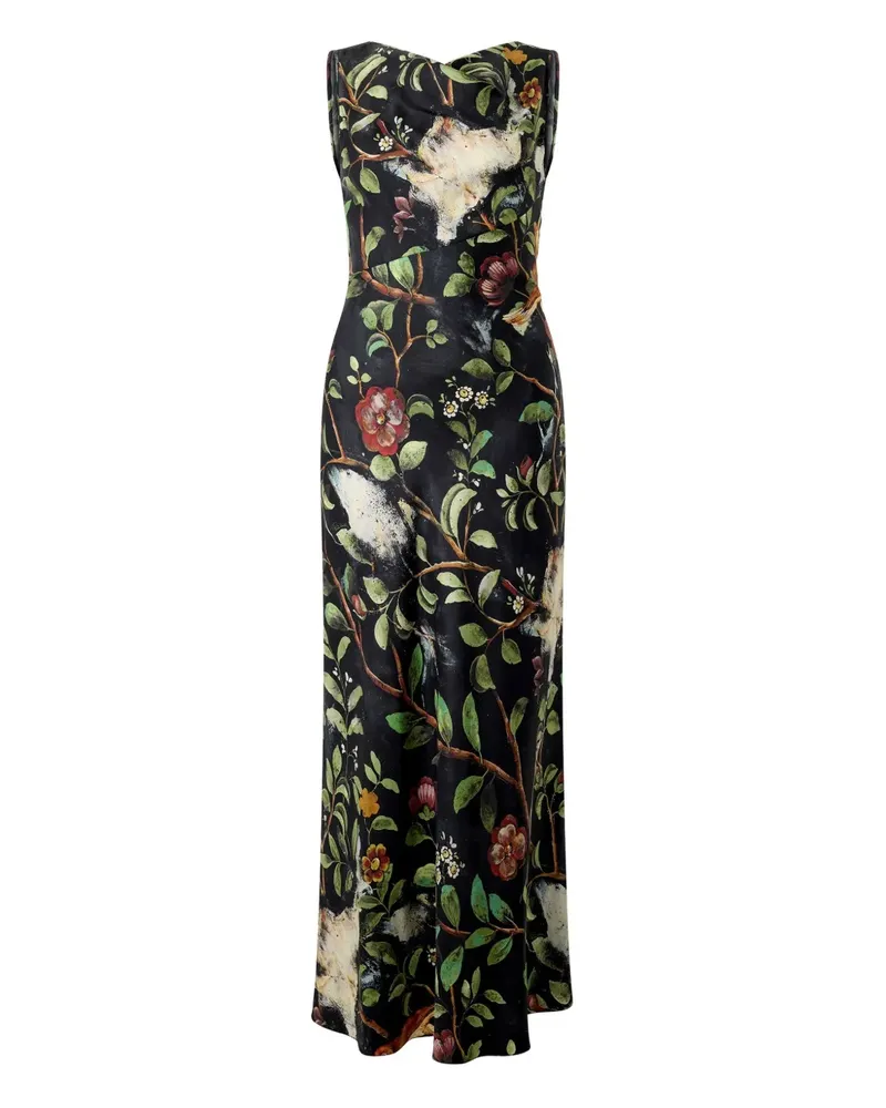 Roberto Cavalli Seidenkleid mit Blumen-Print - Schwarz Schwarz