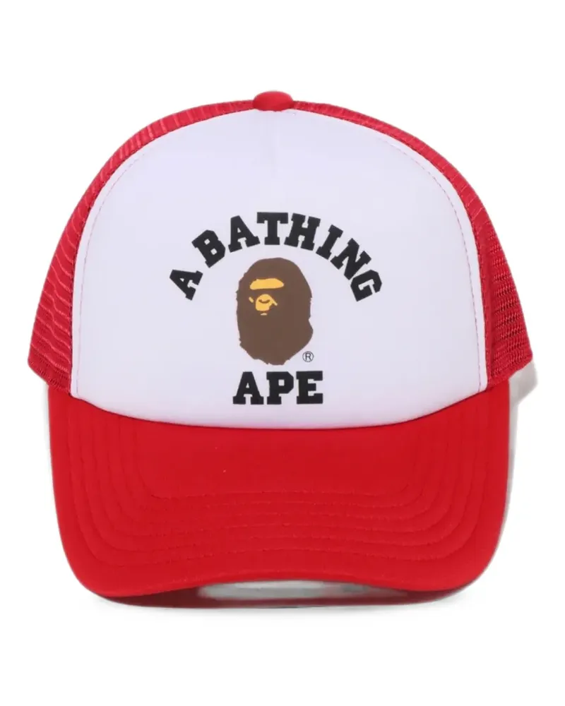BAPE College Trucker-Baseballkappe mit Mesh-Einsatz und Logo-Print - Rot Rot