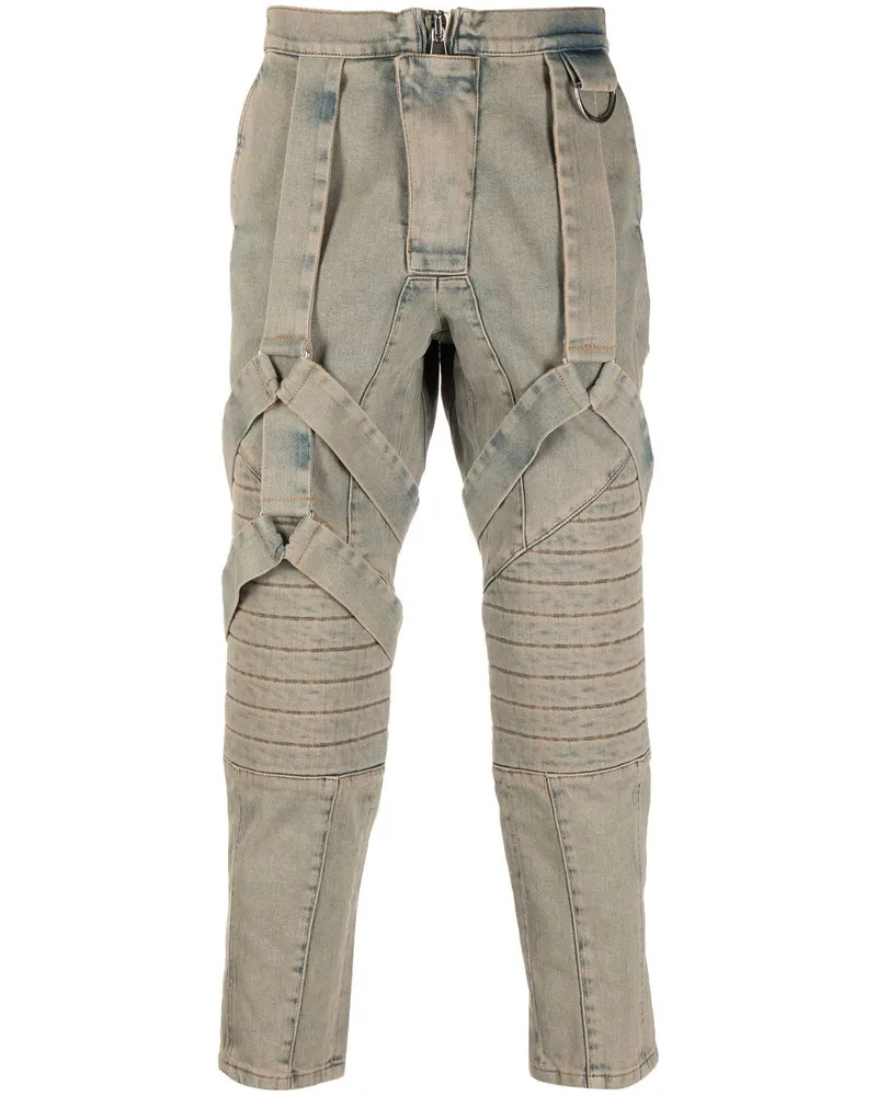 Balmain Slim-Fit-Jeans mit Riemen - Grün Grün