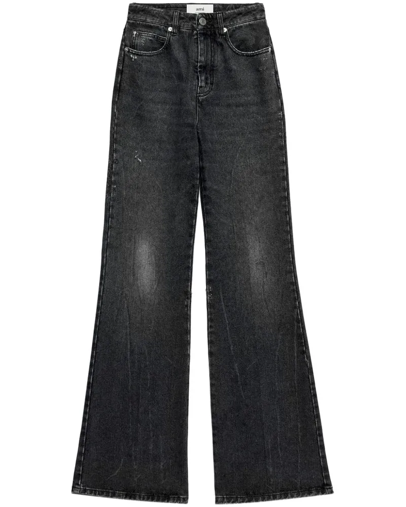 AMI Paris Halbhohe Wide-Leg-Hose - Schwarz Schwarz