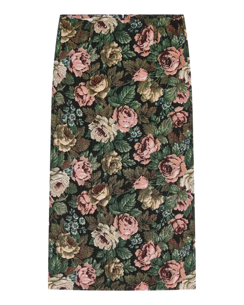 Dries van Noten Langer Rock mit Blumen - Schwarz Schwarz