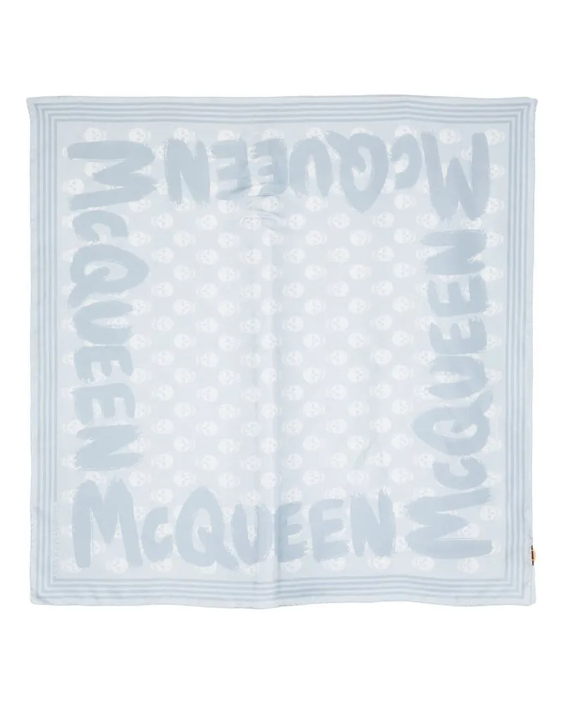 Alexander McQueen Seidenschal mit grafischem Print Blau