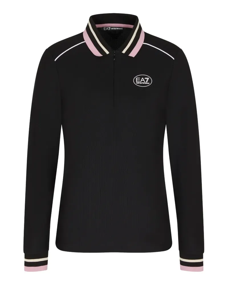 EA7 logo-print zip-up polo shirt - Schwarz Schwarz