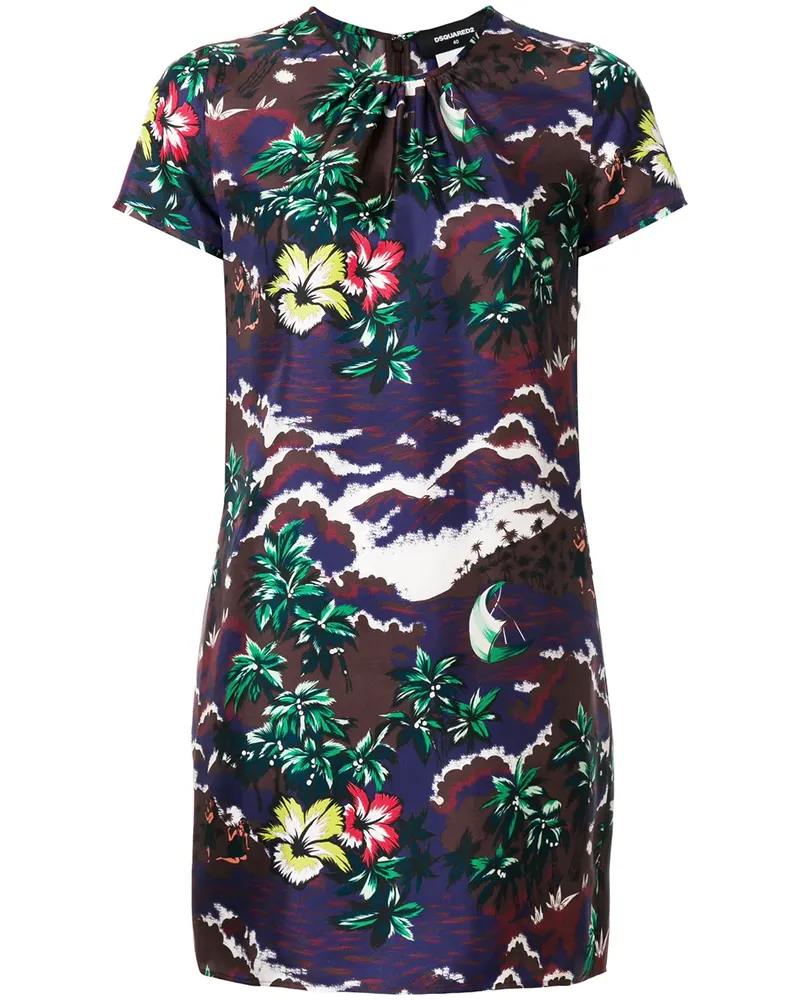 Dsquared2 Seidenminikleid mit Print - Violett Violett