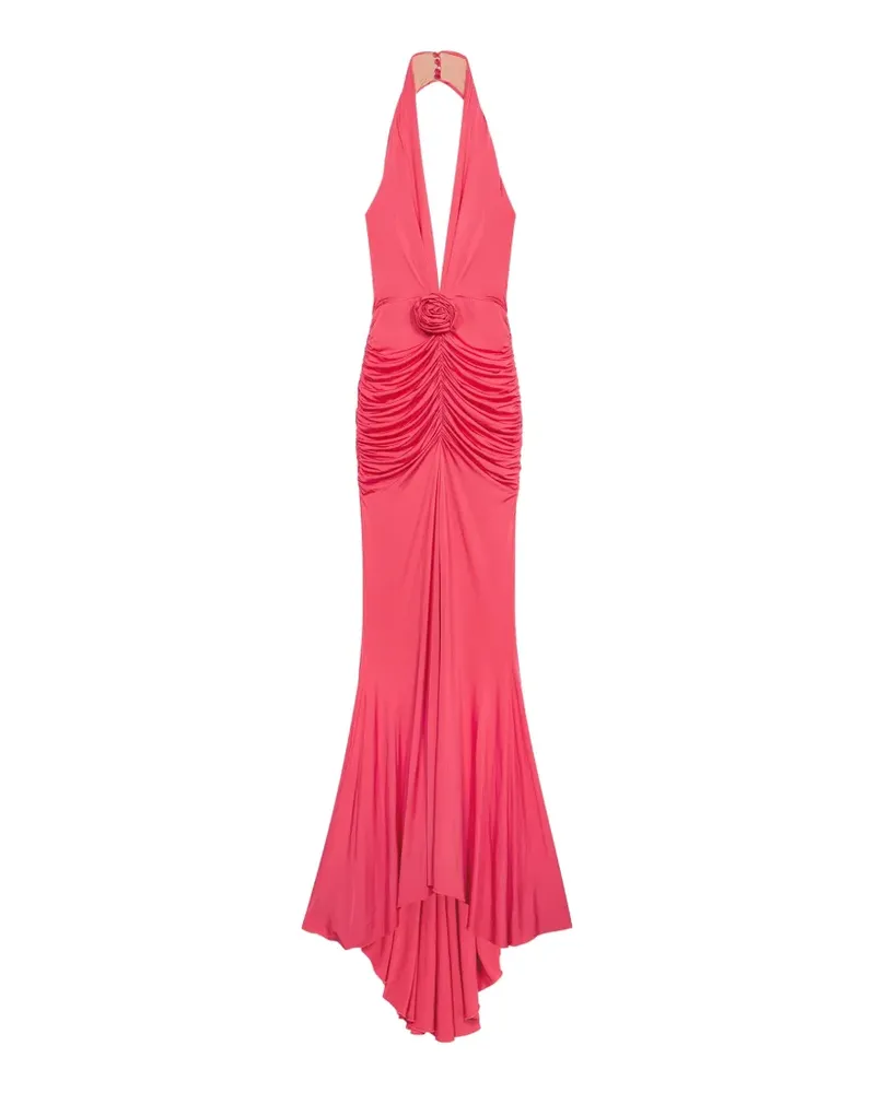 Blumarine Neckholder-Maxikleid mit Roesenapplikation - Rosa Rosa
