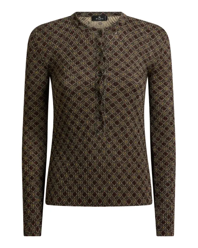 Etro ribbed henley-neck sweater with micro diamond motif - Grün Grün