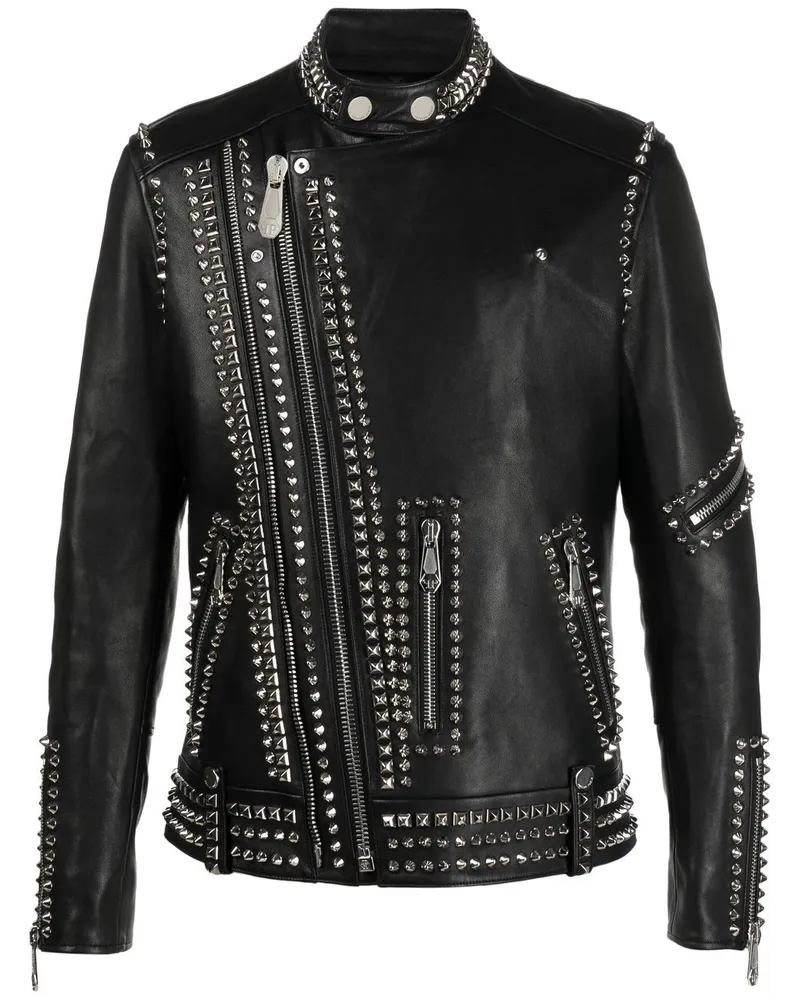 Philipp Plein Bikerjacke mit Rockstud-Nieten - Schwarz Schwarz