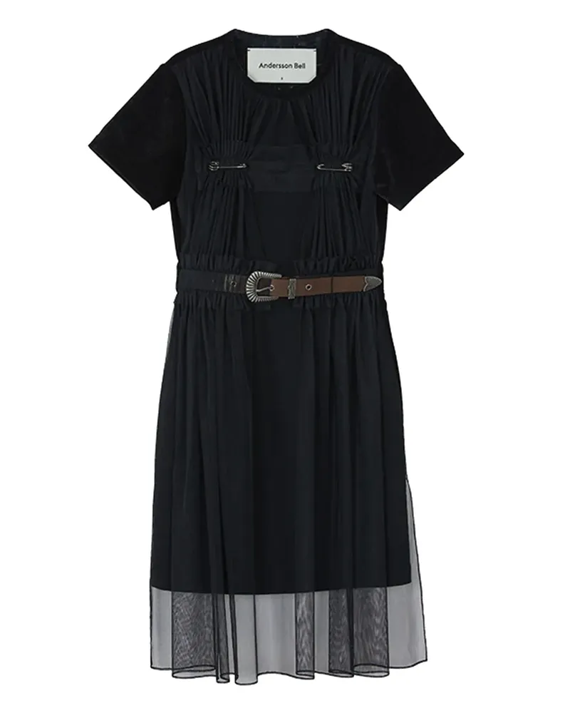 Andersson Bell Mesh-Midikleid mit Gürtel - Schwarz Schwarz