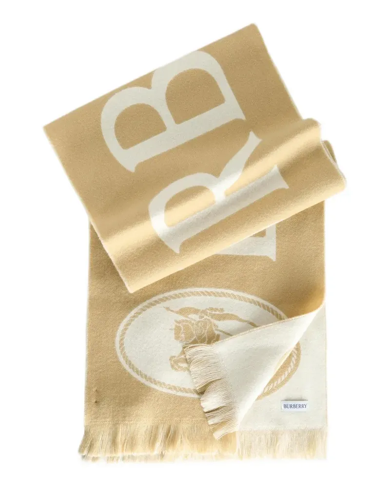 Burberry logo-intarsia fringed scarf - Nude Nude