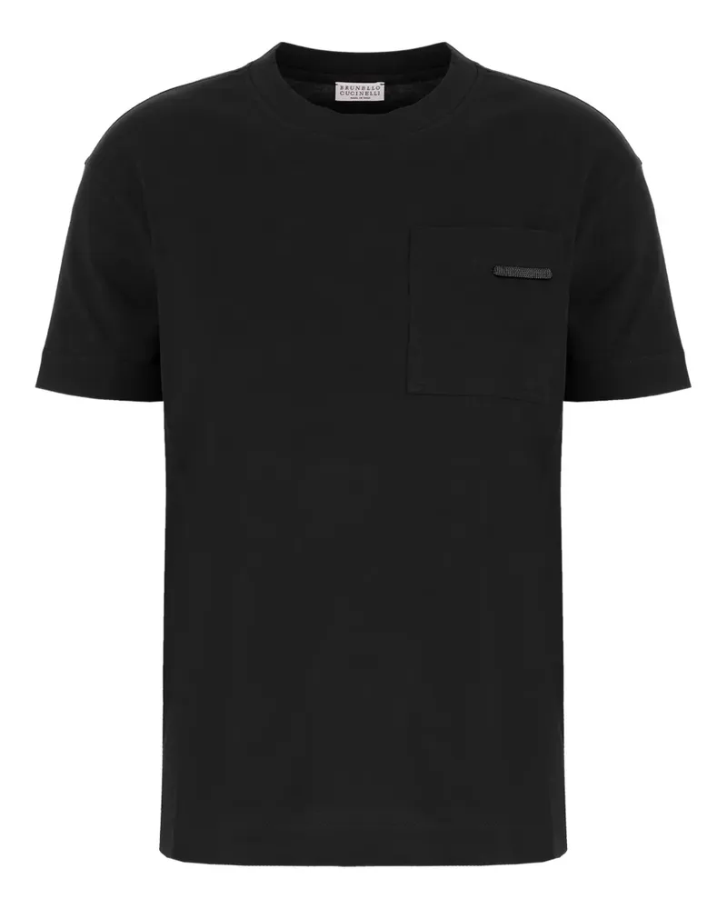 Brunello Cucinelli T-Shirt mit verzierter Tasche - Schwarz Schwarz