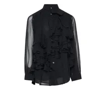 Semi-transparente Rüschenbluse - Schwarz