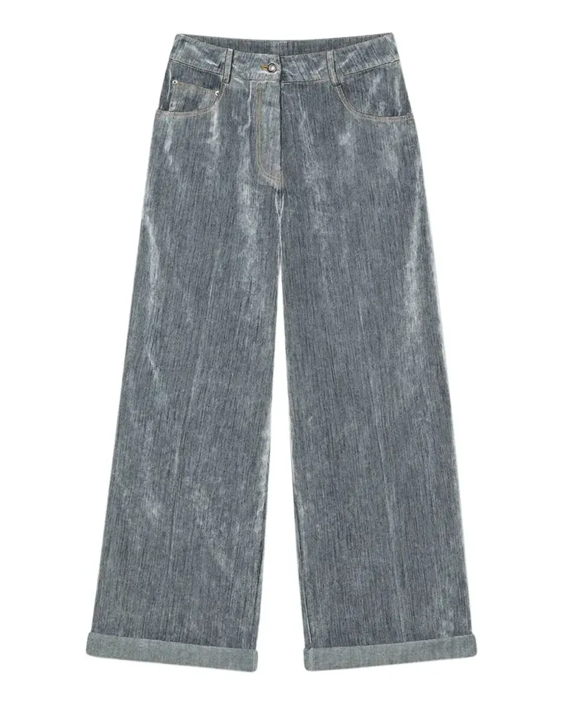 forte_forte Wide-Leg-Jeans mit Samt-Finish - Grau Grau