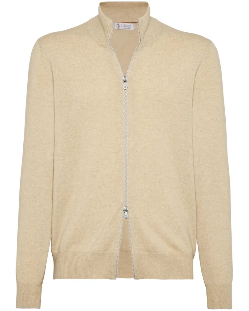 Brunello Cucinelli Kaschmircardigan mit Stehkragen - Nude Nude