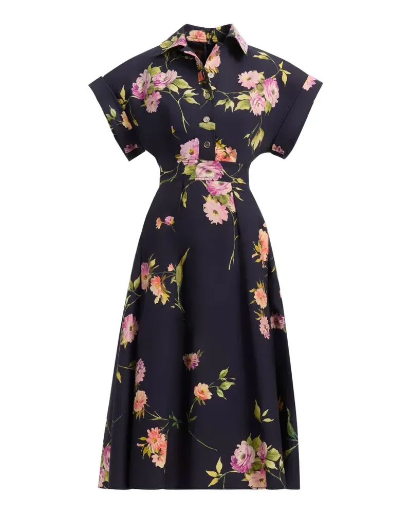 Elie Saab Midikleid mit Blumenprint - Schwarz Schwarz