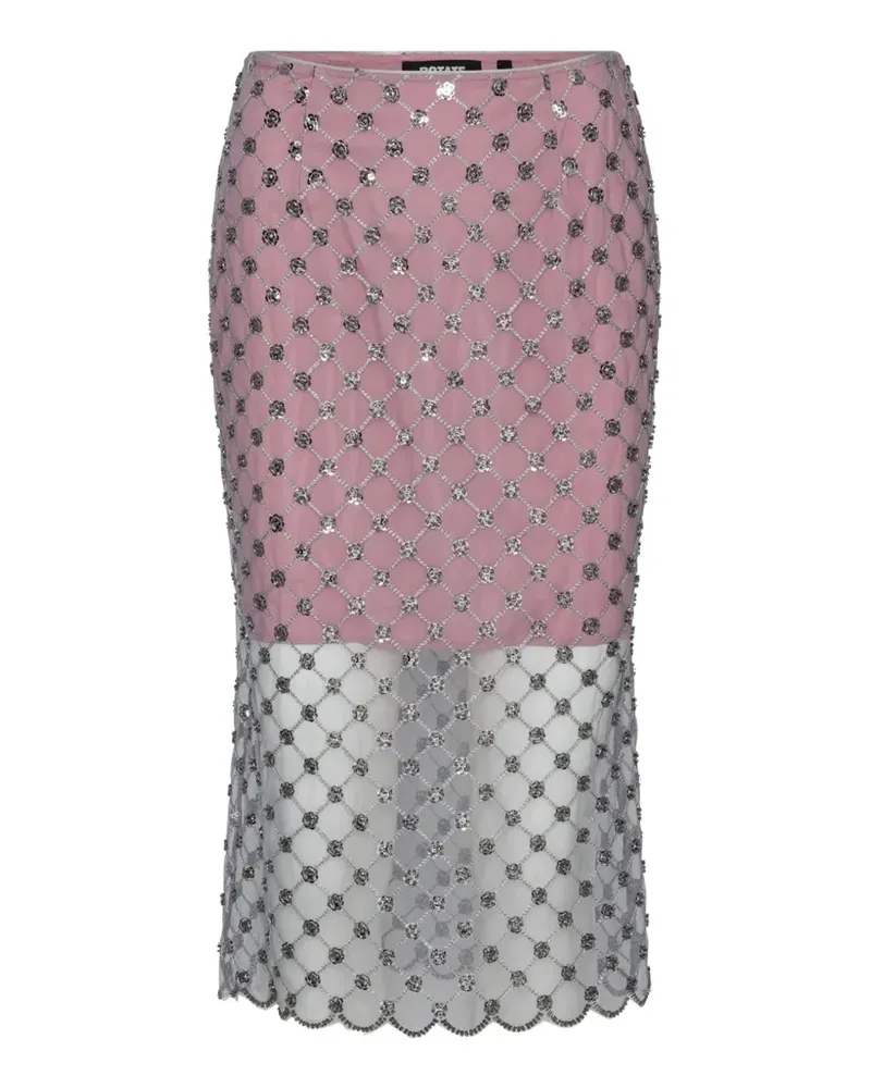 ROTATE Birger Christensen sequined floral-mesh midi skirt - Rosa Rosa