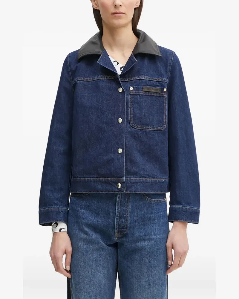 Wales Bonner Jeansjacke mit Lederkragen - Blau Blau