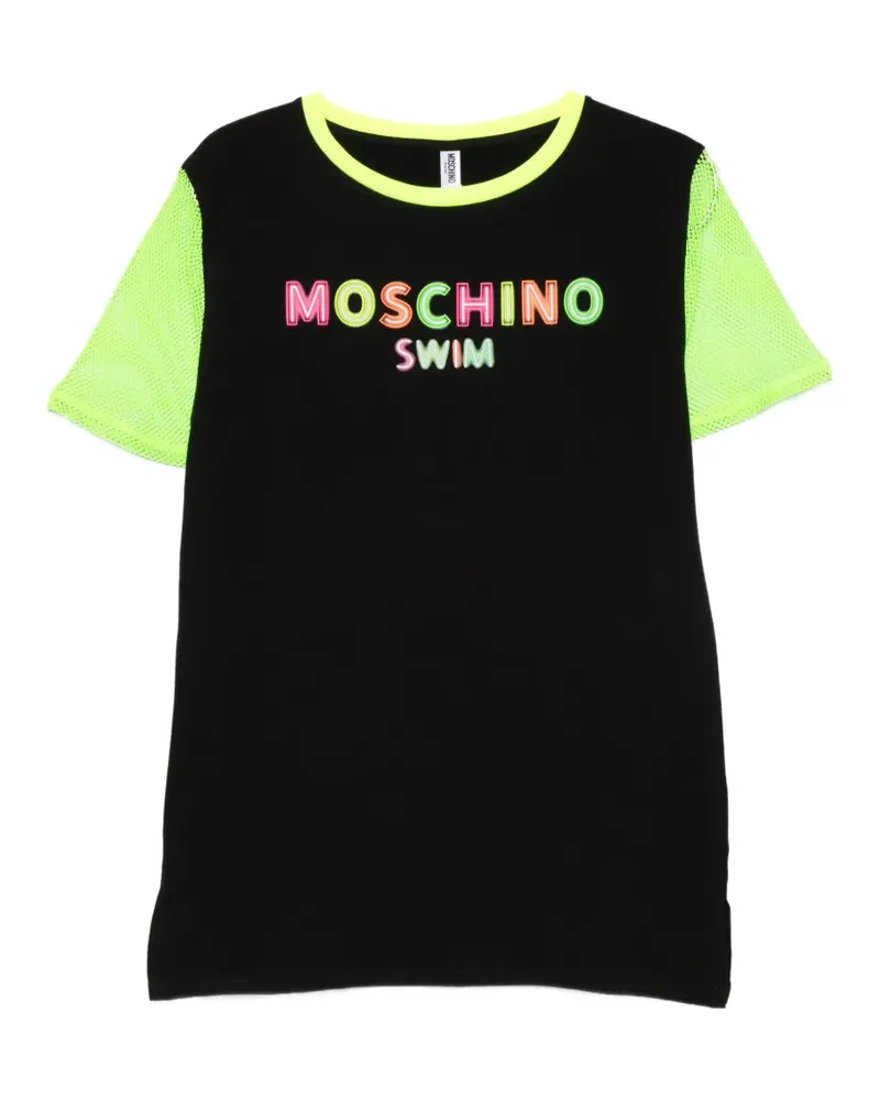 Moschino T-Shirt mit Logo-Print und Mesh-Ärmeln - Schwarz Schwarz
