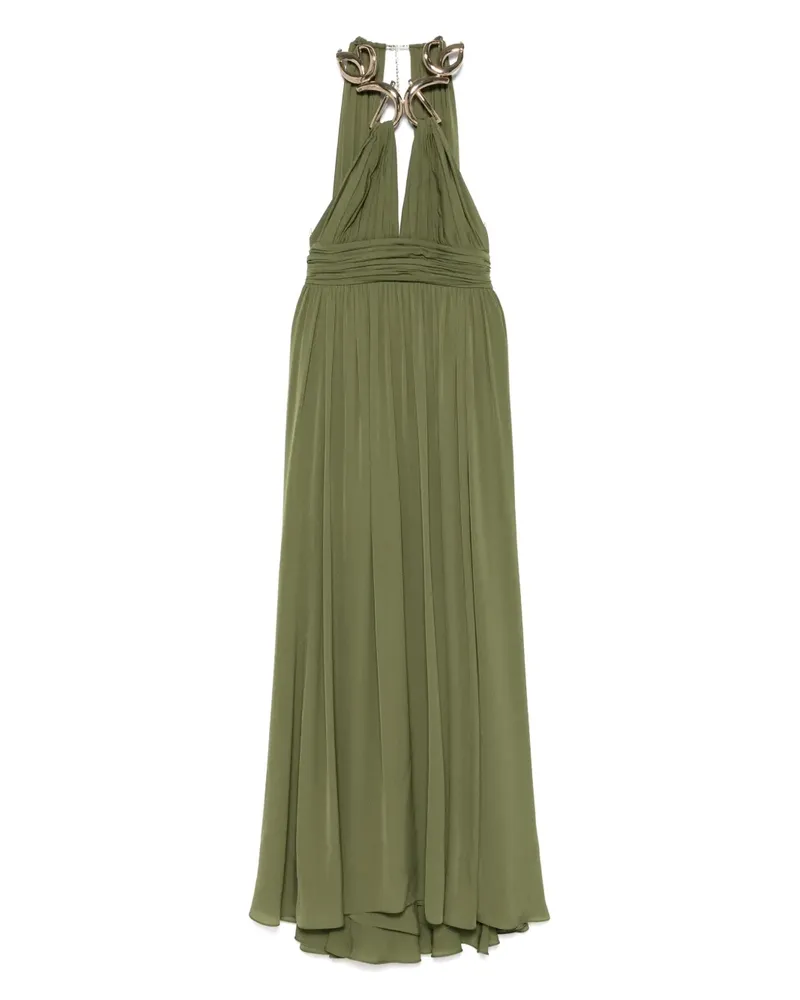 Elie Saab Maxikleid mit Metallic-Kragen - Grün Grün