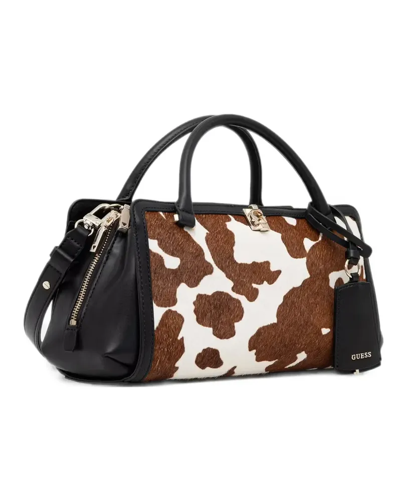 Guess cow-print logo-plaque shoulder bag - Braun Braun