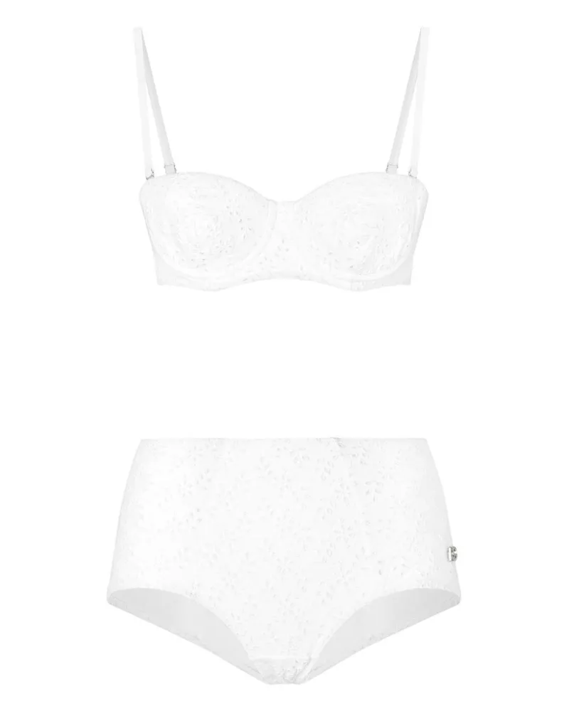 Dolce & Gabbana High-Waist Bikini mit Lochstickerei - Weiß Weiß