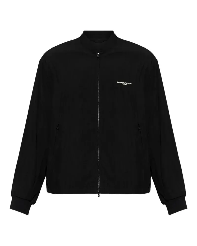 Emporio Armani logo-embroidered zip-up jacket - Schwarz Schwarz