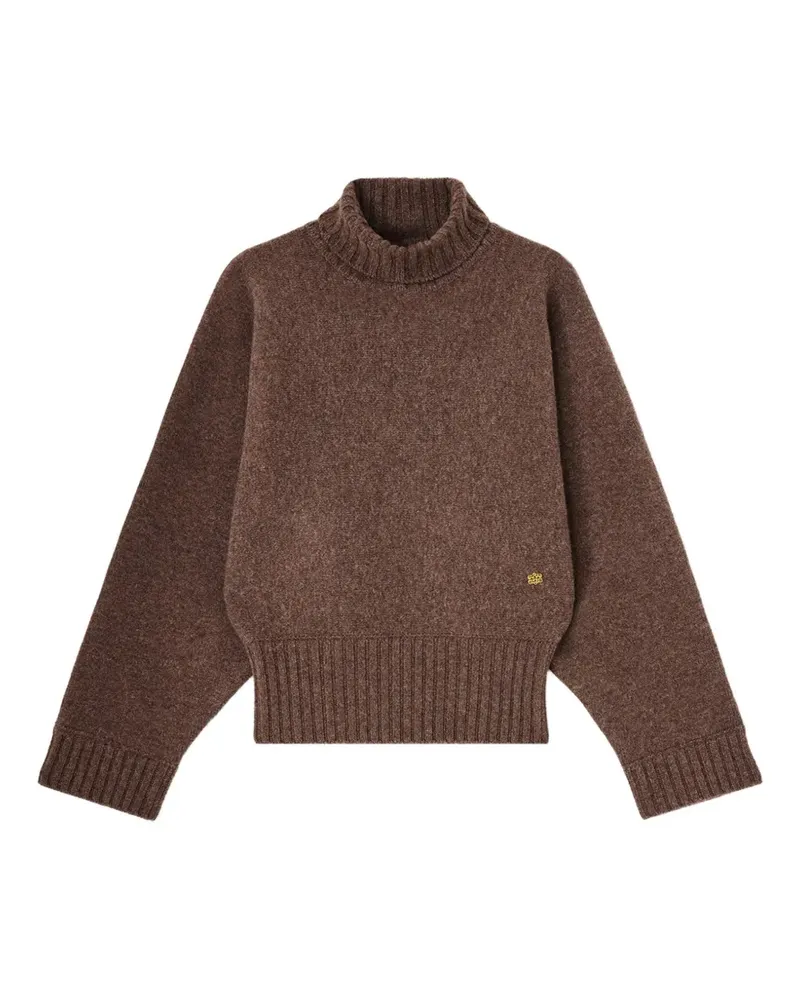 Ganni Rollkragenpullover aus Doppelstrick - Braun Braun