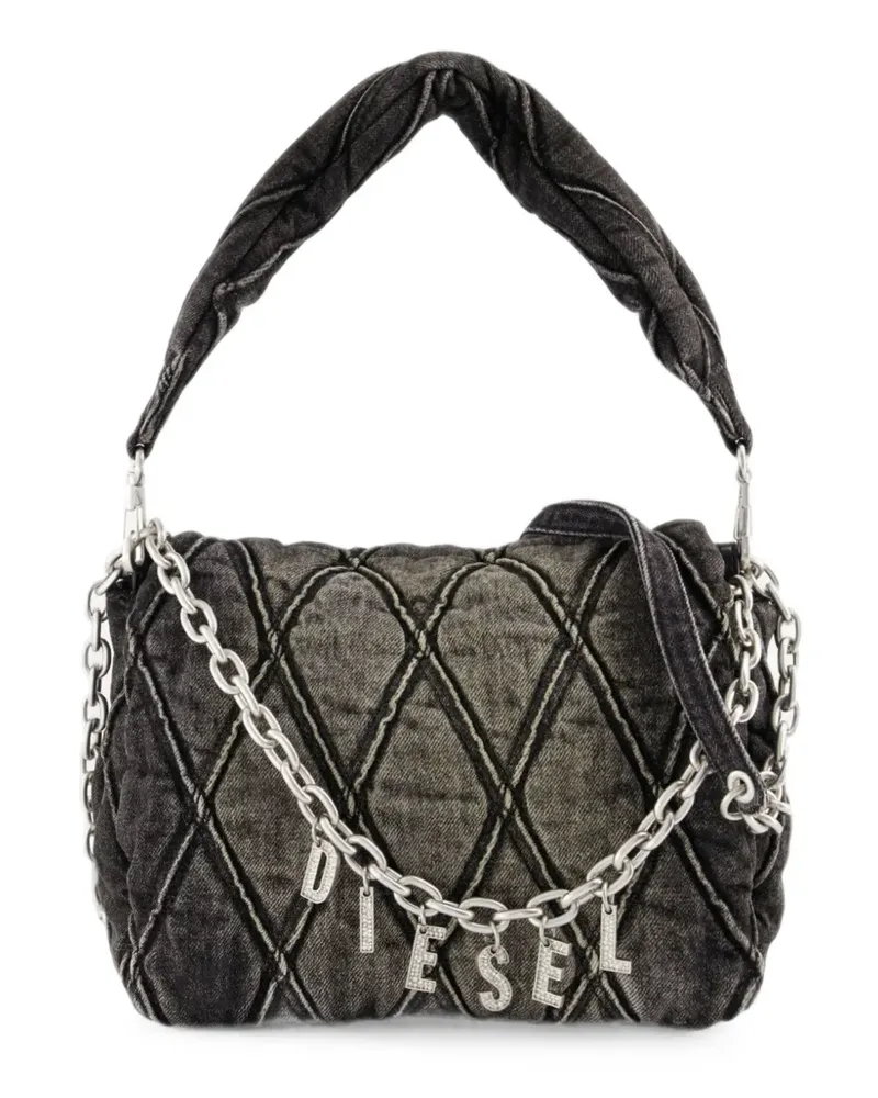 Diesel Charm-D Schultertasche mit Rautensteppung - Schwarz Schwarz