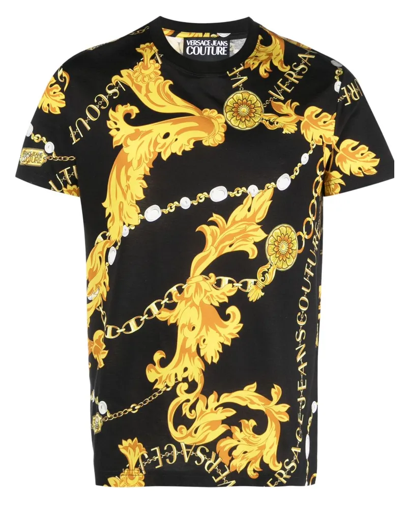 Versace Jeans T-Shirt mit Barocco-Print - Schwarz Schwarz