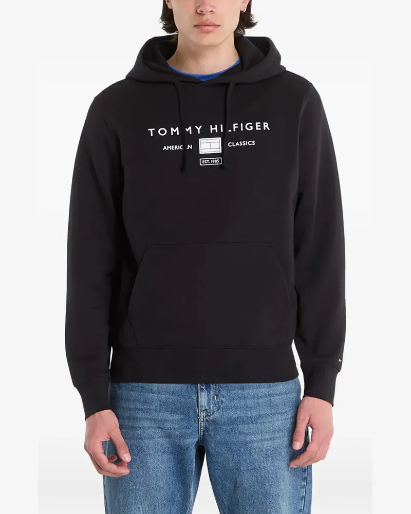 Tommy Hilfiger Brand Love logo-print drawstring cotton hoodie - Schwarz Schwarz