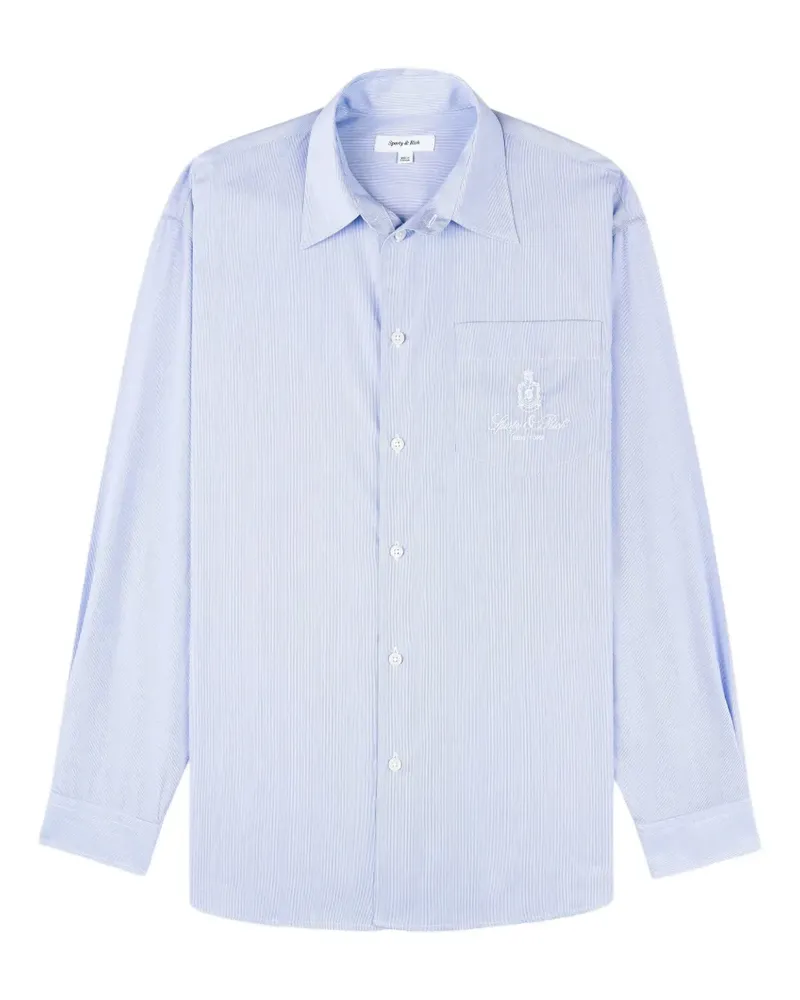SPORTY & RICH Gestreiftes Hemd mit Stickerei - Blau Blau