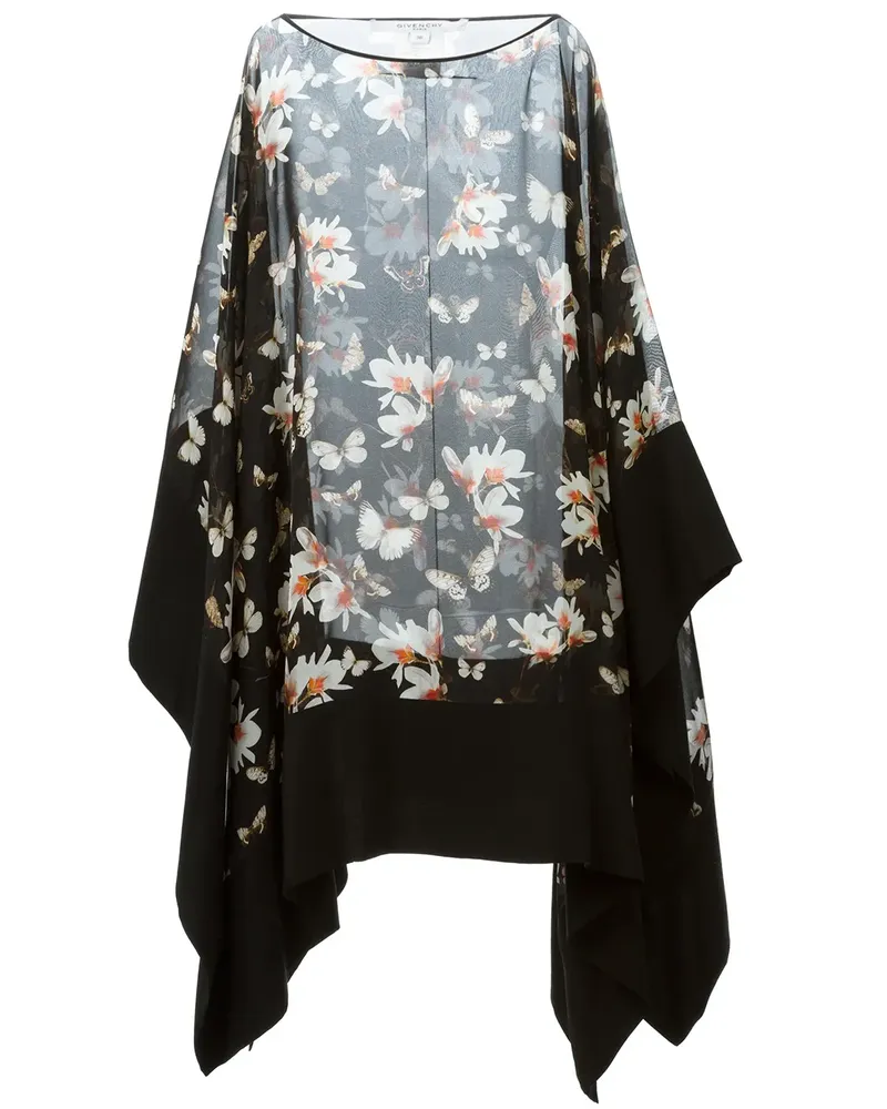 Givenchy Semi-transparenter Seidenponcho - Schwarz Schwarz