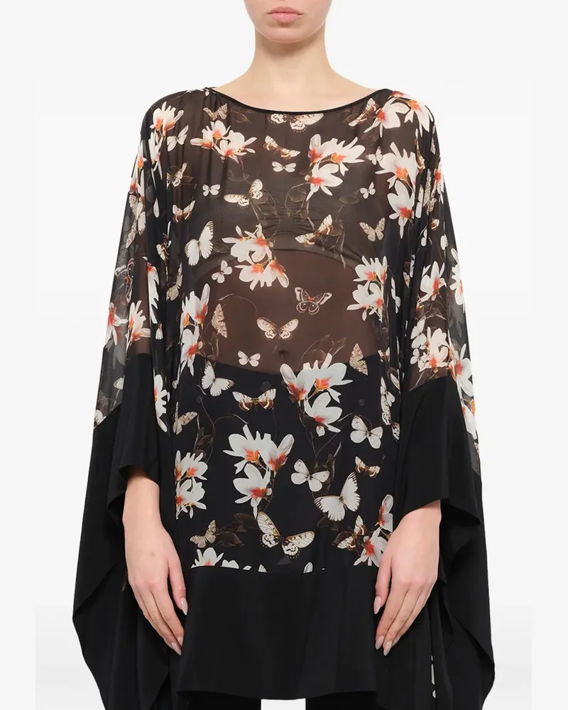 Givenchy Semi-transparenter Seidenponcho - Schwarz Schwarz