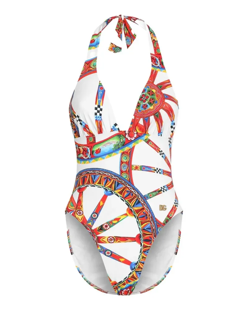 Dolce & Gabbana Badeanzug mit Carretto-Print - Weiß Weiß