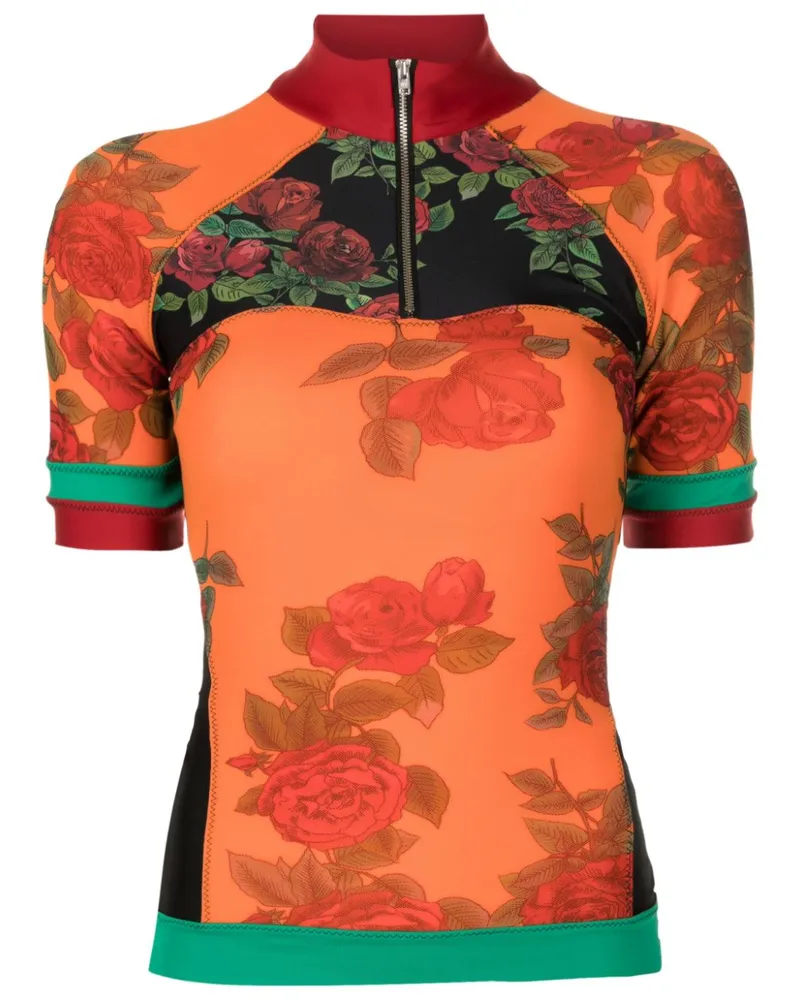 Amir Slama Oberteil mit Blumenmuster - Orange Orange