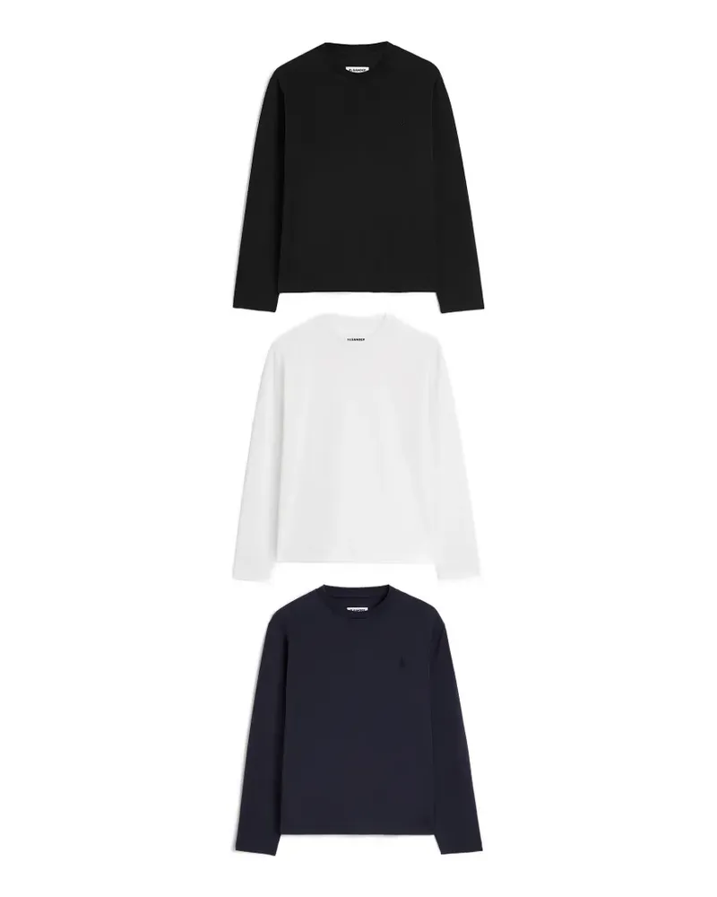 Jil Sander Langarmshirt mit Monogramm-Stickerei - Schwarz Schwarz