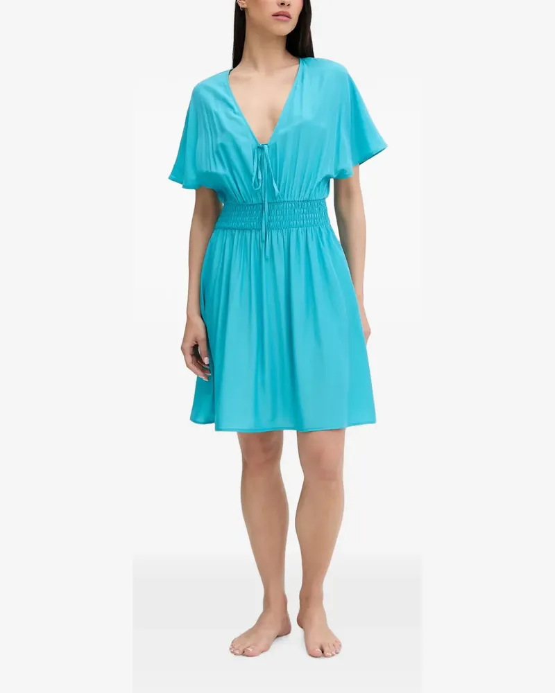 Liu Jo smocked-waist tie-fastening midi dress - Blau Blau