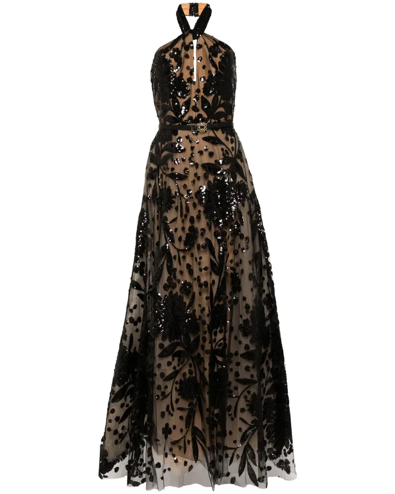 Elie Saab Besticktes Neckholder-Abendkleid - Schwarz Schwarz