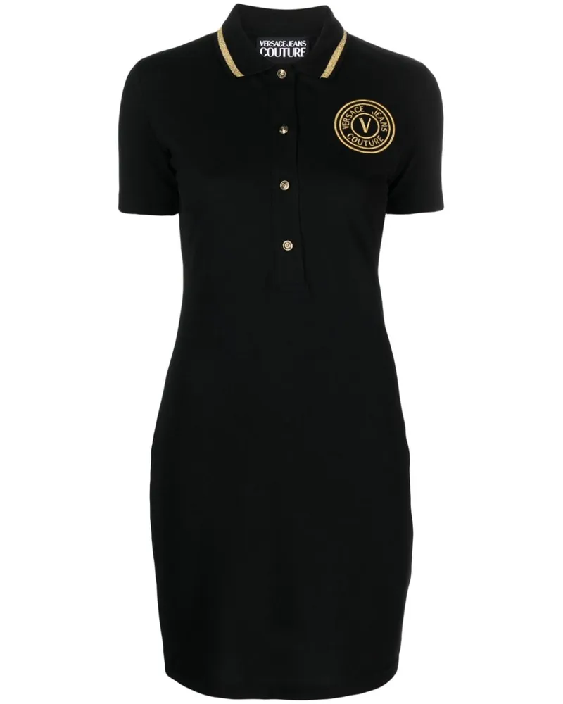 Versace Jeans Poloshirtkleid mit V-Emblem Schwarz