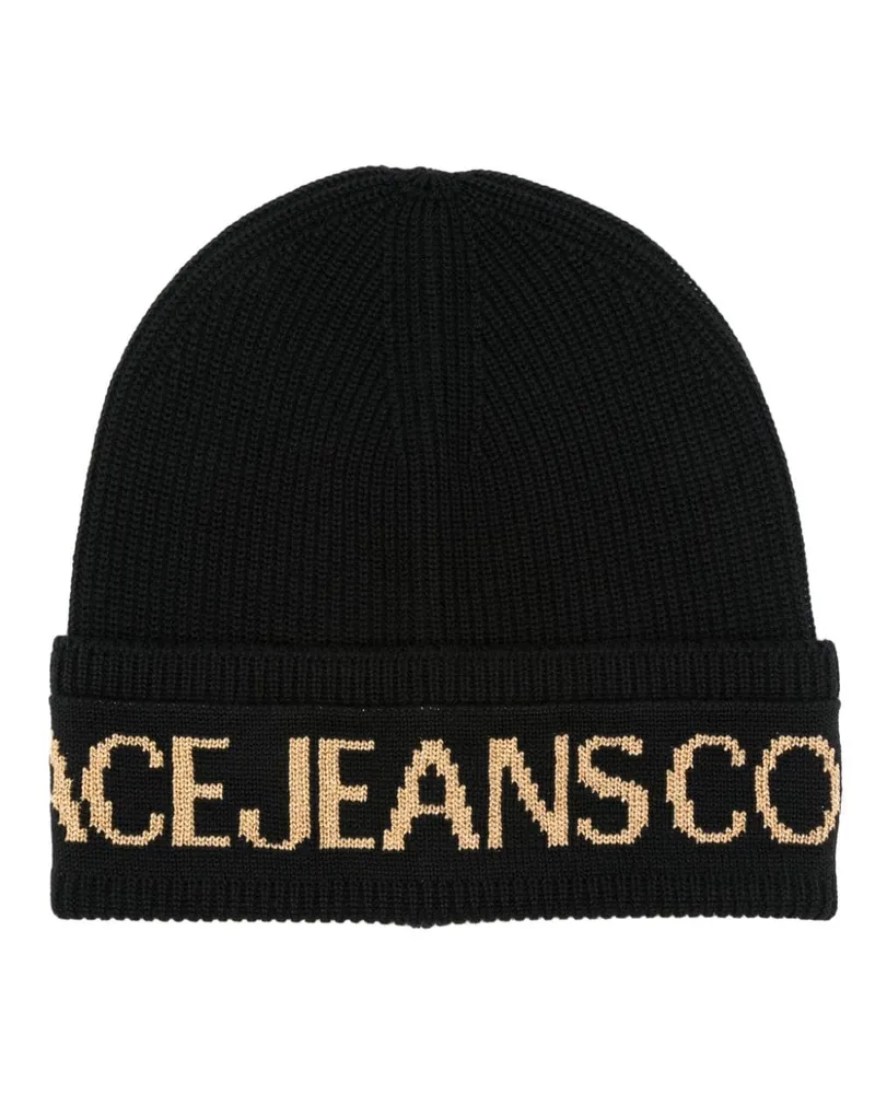 Versace Jeans Mütze mit Intarsien-Logo - Schwarz Schwarz