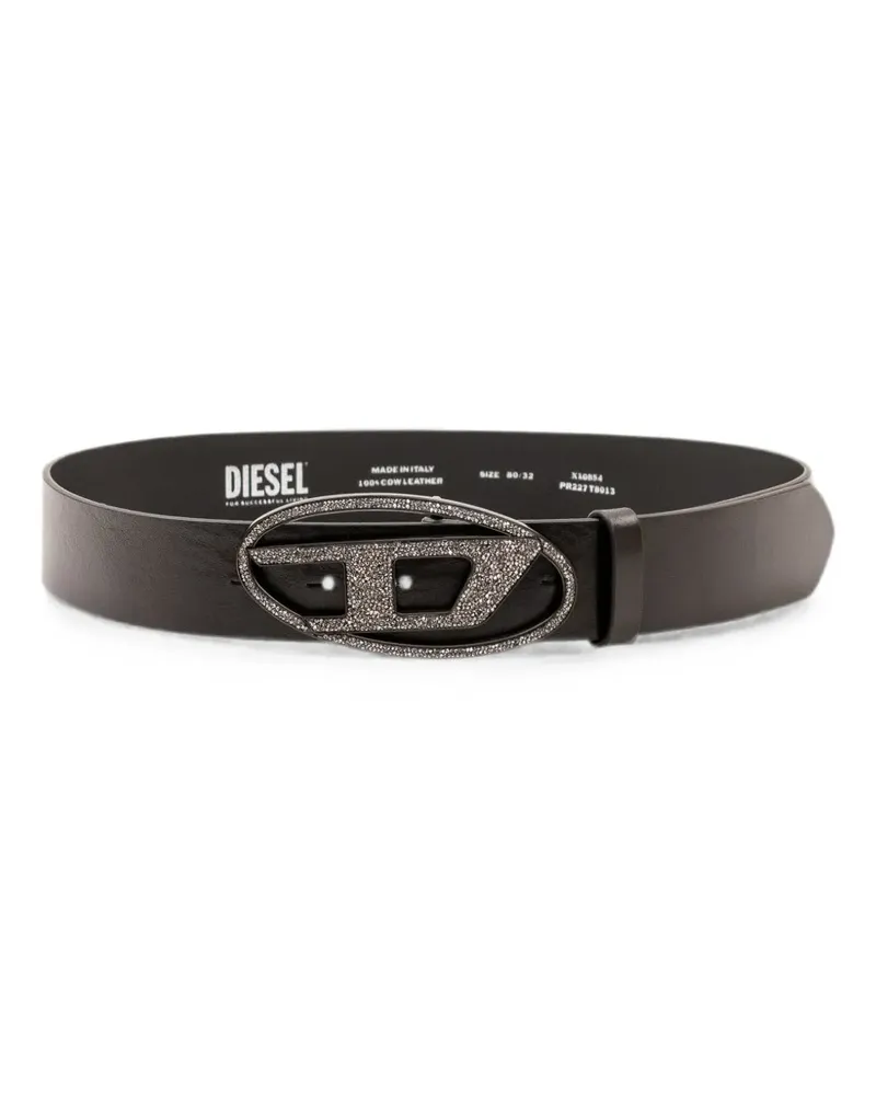 Diesel Oval D crystal-embellished leather belt - Schwarz Schwarz
