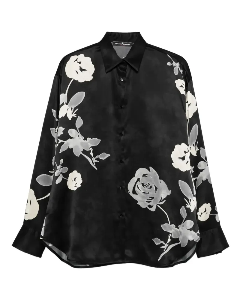 Ermanno Scervino Seidenhemd mit Rosen-Print - Schwarz Schwarz