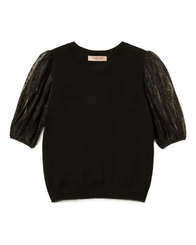 Twin-Set lace-sleeve T-shirt - Schwarz Schwarz