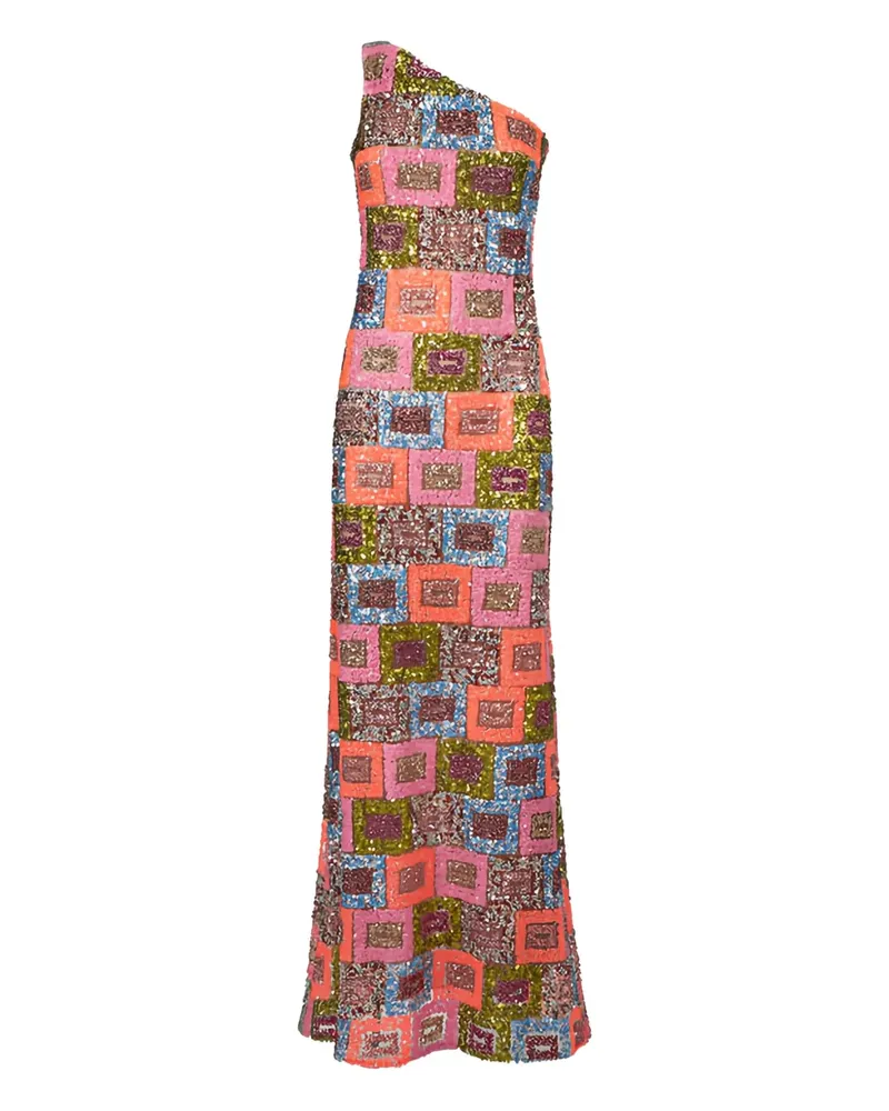 Taller Marmo Einschultriges Aspen Maxikleid mit Pailletten - Rosa Rosa