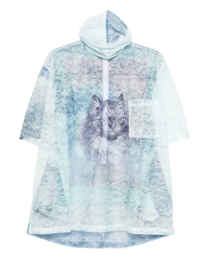 Barbara Bologna Oberteil mit Spitzendetail und Katzenprint - Blau Blau