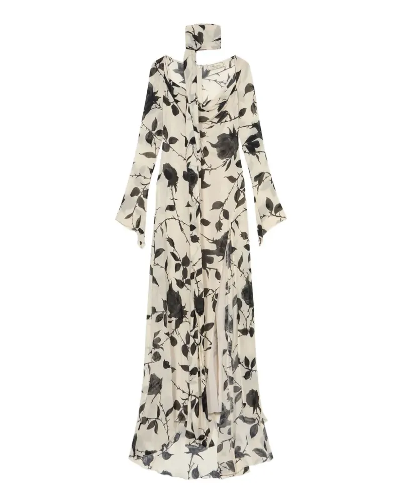 Blumarine Georgette-Maxikleid mit Rosenprint - Weiß Weiß